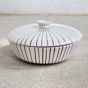 1960s Bitossi Raymor Italian Stripe Design Modern Ceramic Candy Dish With Lid